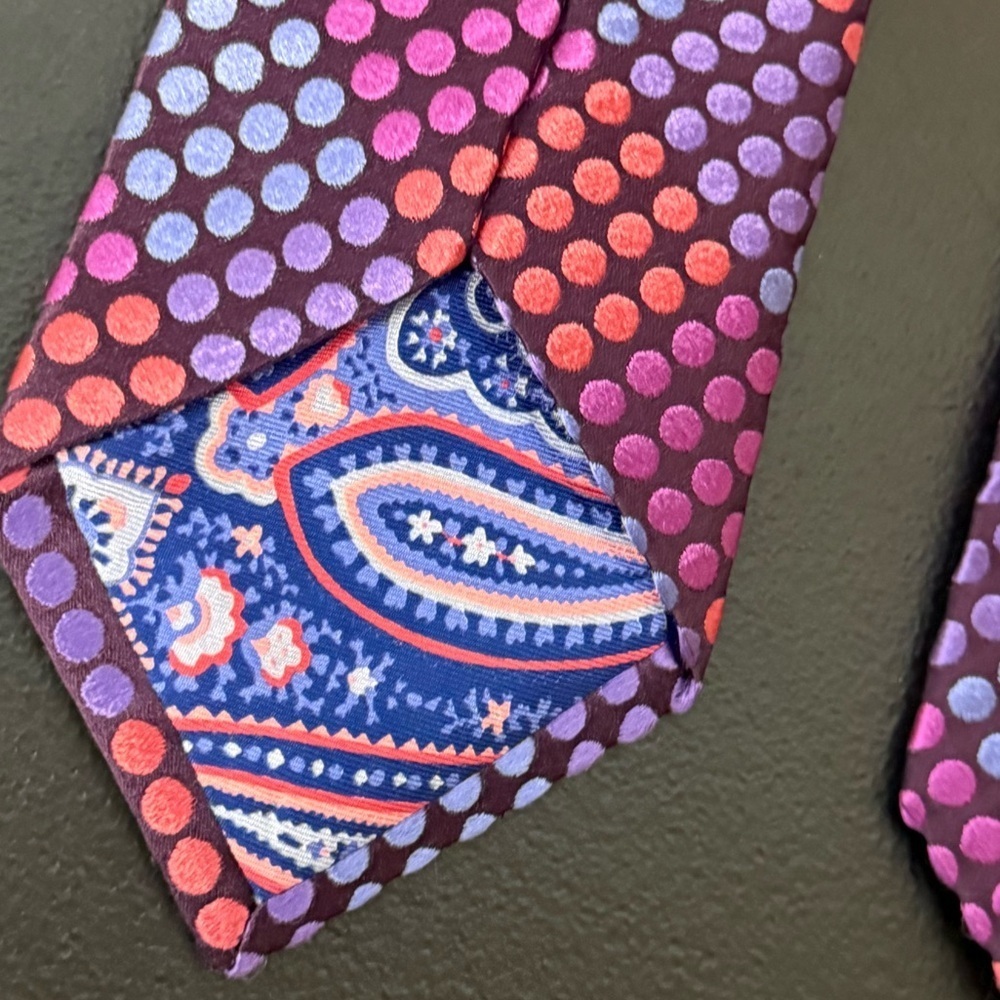 Ted Baker London Silk Tie – Purple/Red Dot Pattern with Paisley Lining - Picture 6 of 6